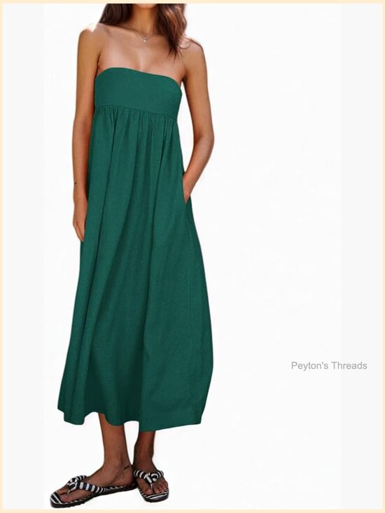 Dresses & Skirts - Women Off Shoulder Flowy Maxi Dress Sleeveless Open Back Tube A Line Sundress